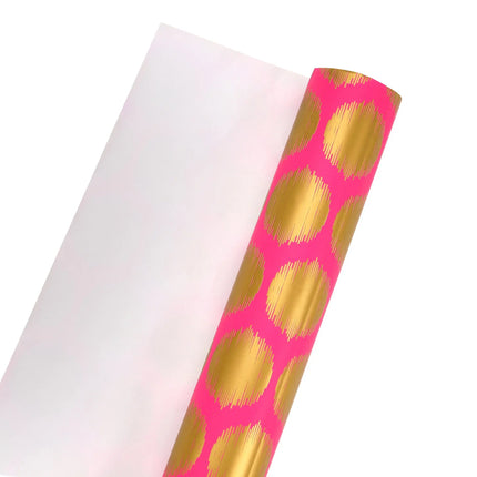 24" x 417' Wrapping Paper Half Ream | Pink w/ Large Pink Metallic Dot LaRibbons and Crafts