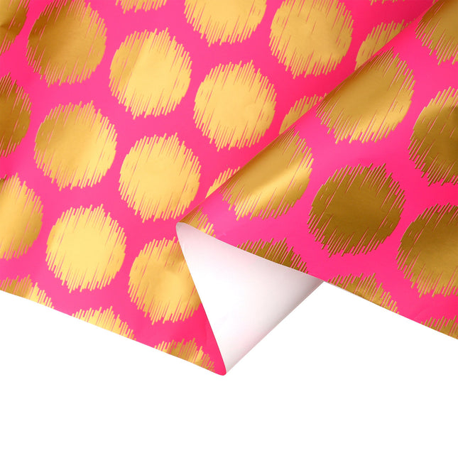 24" x 417' Wrapping Paper Half Ream | Pink w/ Large Pink Metallic Dot LaRibbons and Crafts