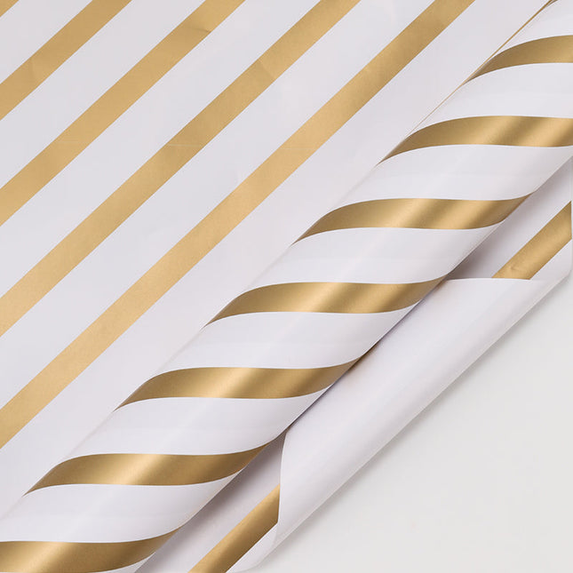 24" x 417' Wrapping Paper Half Ream | White/Gold Diagonal Stripe LaRibbons and Crafts