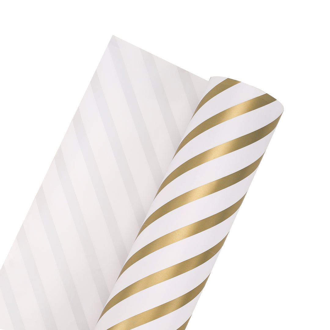 24" x 417' Wrapping Paper Half Ream | White/Gold Diagonal Stripe