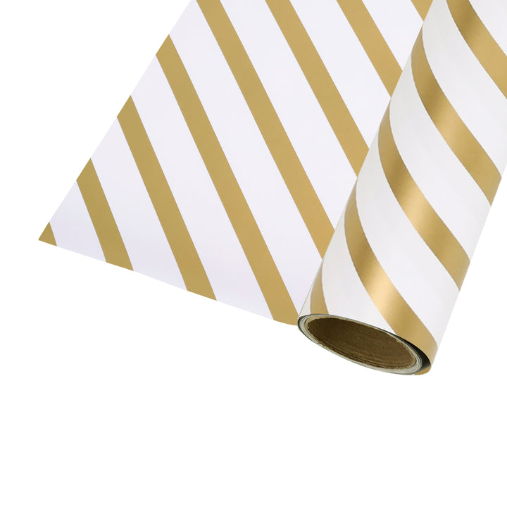 24" x 417' Wrapping Paper Half Ream | White/Gold Diagonal Stripe