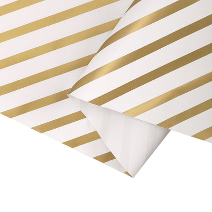 24" x 417' Wrapping Paper Half Ream | White/Gold Diagonal Stripe LaRibbons and Crafts