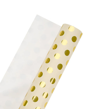 24" x 417' Wrapping Paper Half Ream | Metallic Gold Polka Dot LaRibbons and Crafts