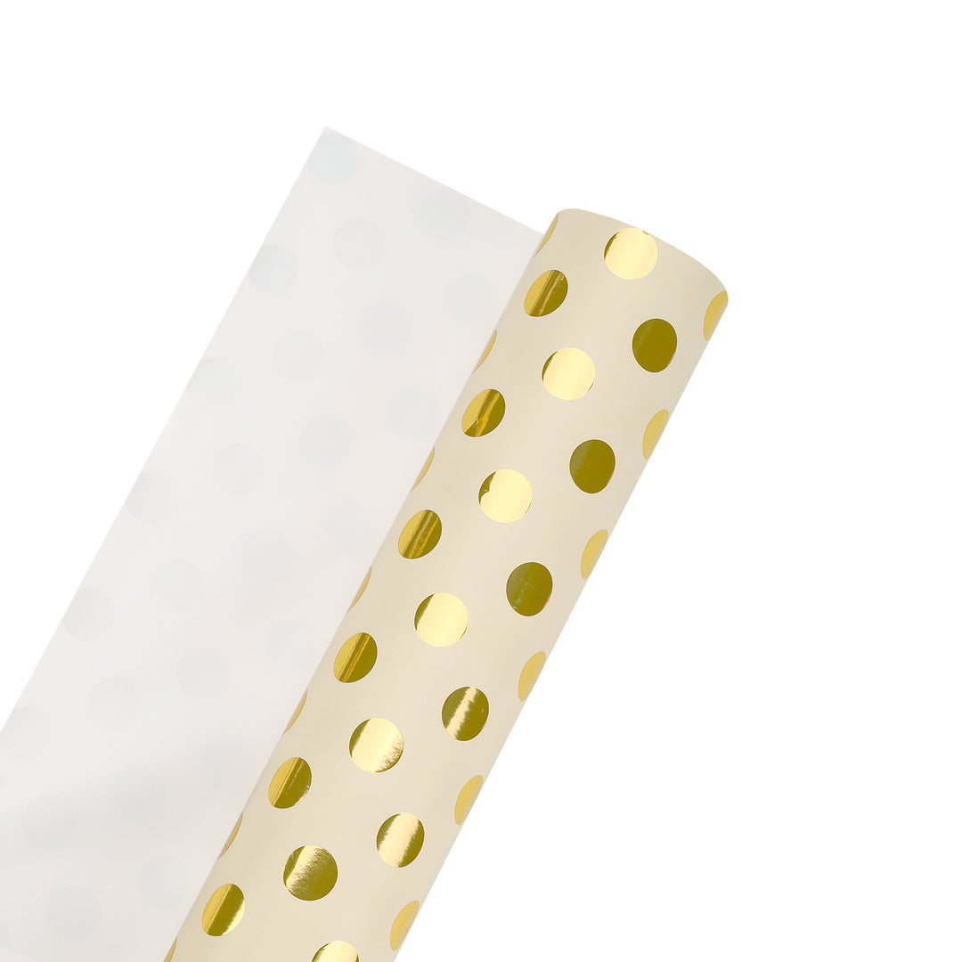 24" x 417' Wrapping Paper Half Ream | Metallic Gold Polka Dot