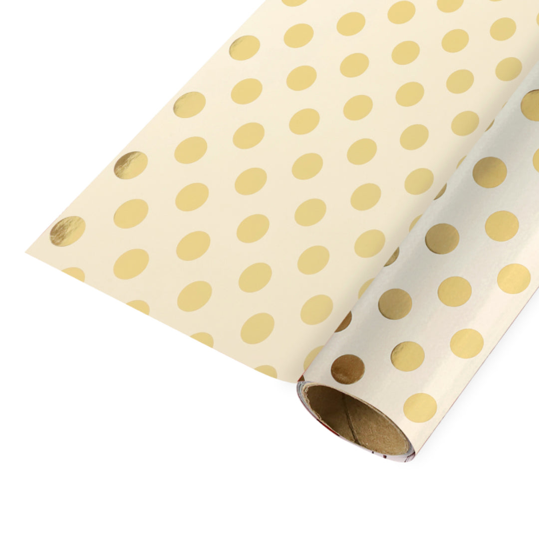 24" x 417' Wrapping Paper Half Ream | Metallic Gold Polka Dot