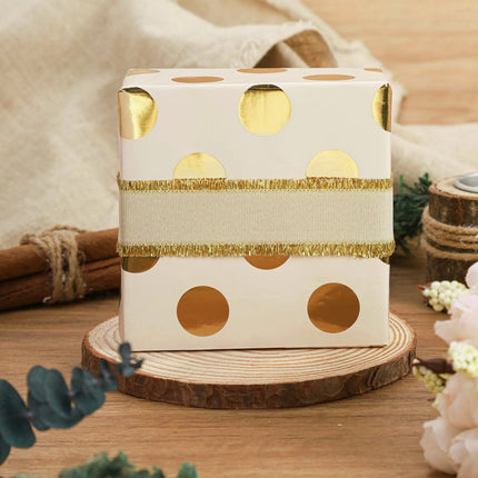 24" x 417' Wrapping Paper Half Ream | Metallic Gold Polka Dot LaRibbons and Crafts