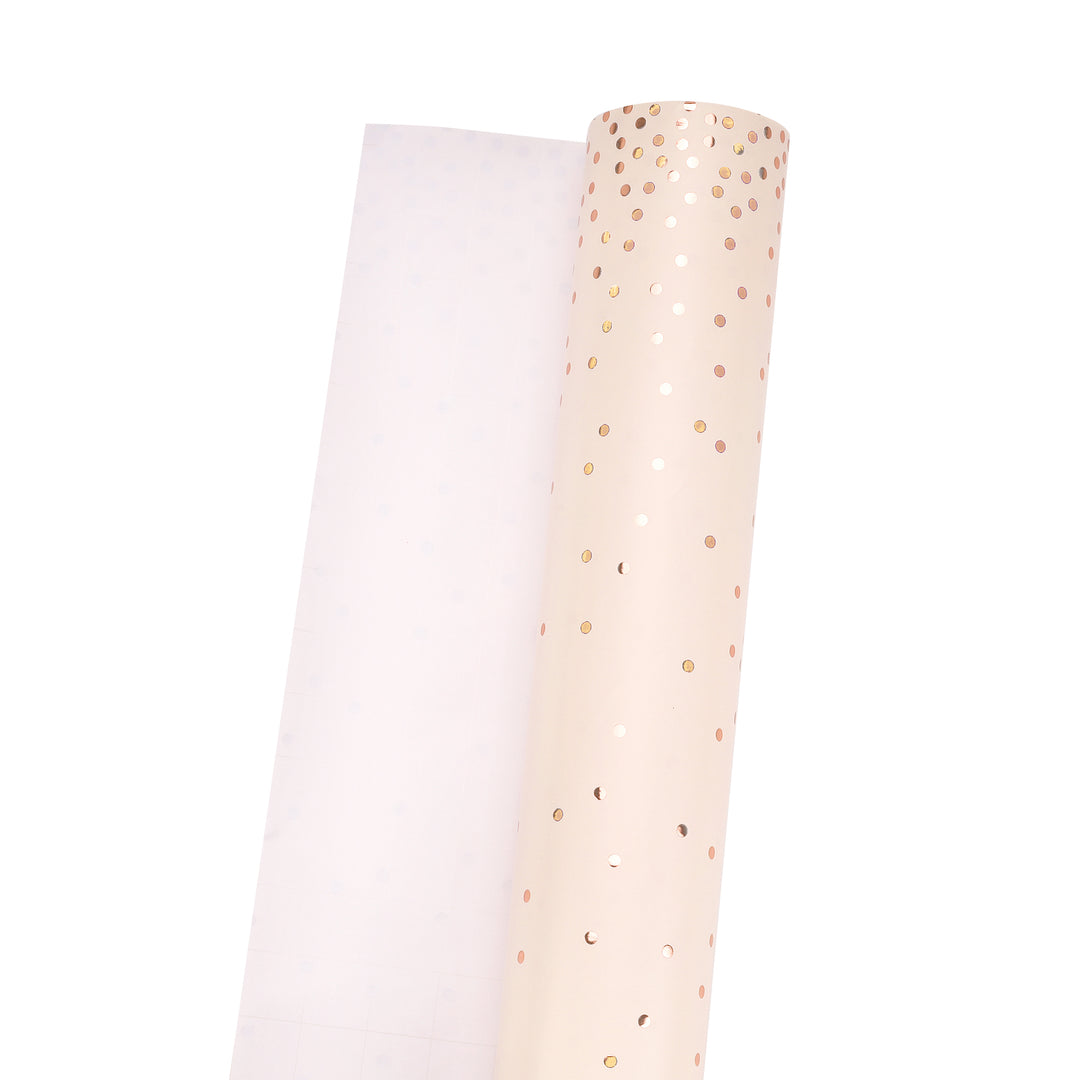 24" x 417' Wrapping Paper Half Ream | Rose Gold Metallic Small Dot