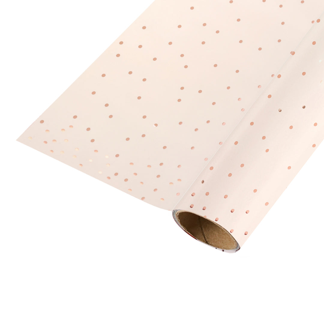 24" x 417' Wrapping Paper Half Ream | Rose Gold Metallic Small Dot