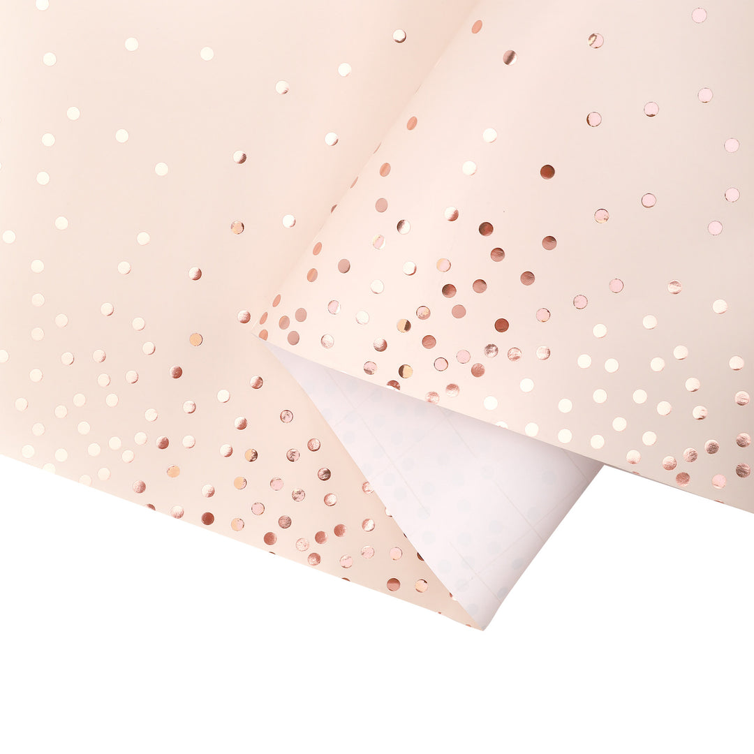 24" x 417' Wrapping Paper Half Ream | Rose Gold Metallic Small Dot