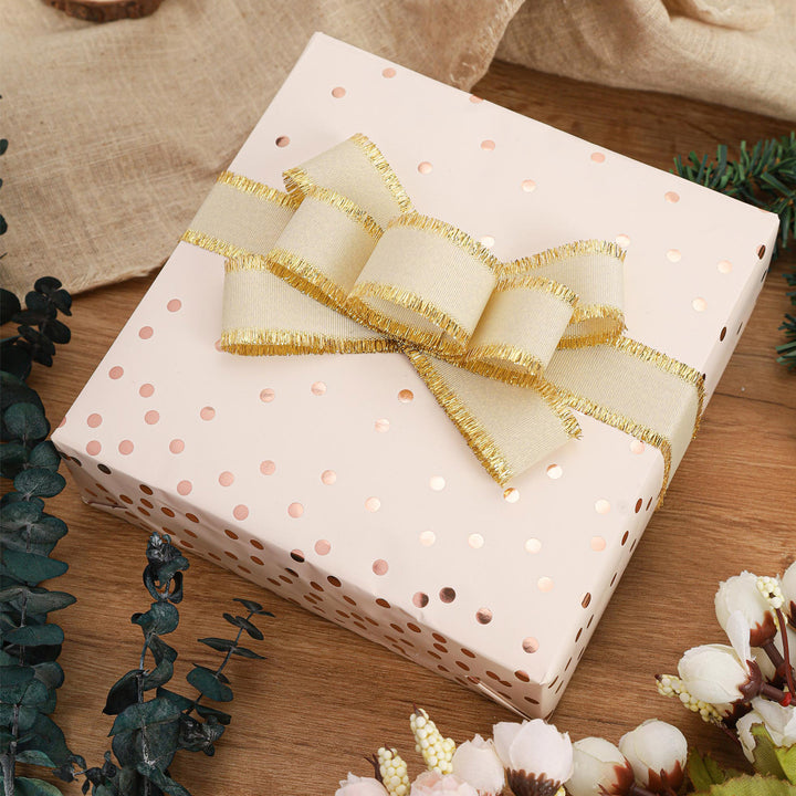 24" x 417' Wrapping Paper Half Ream | Rose Gold Metallic Small Dot