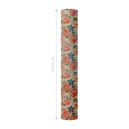 24" x 417' Wrapping Paper Half Ream | Kraft Pink Floral LaRibbons and Crafts