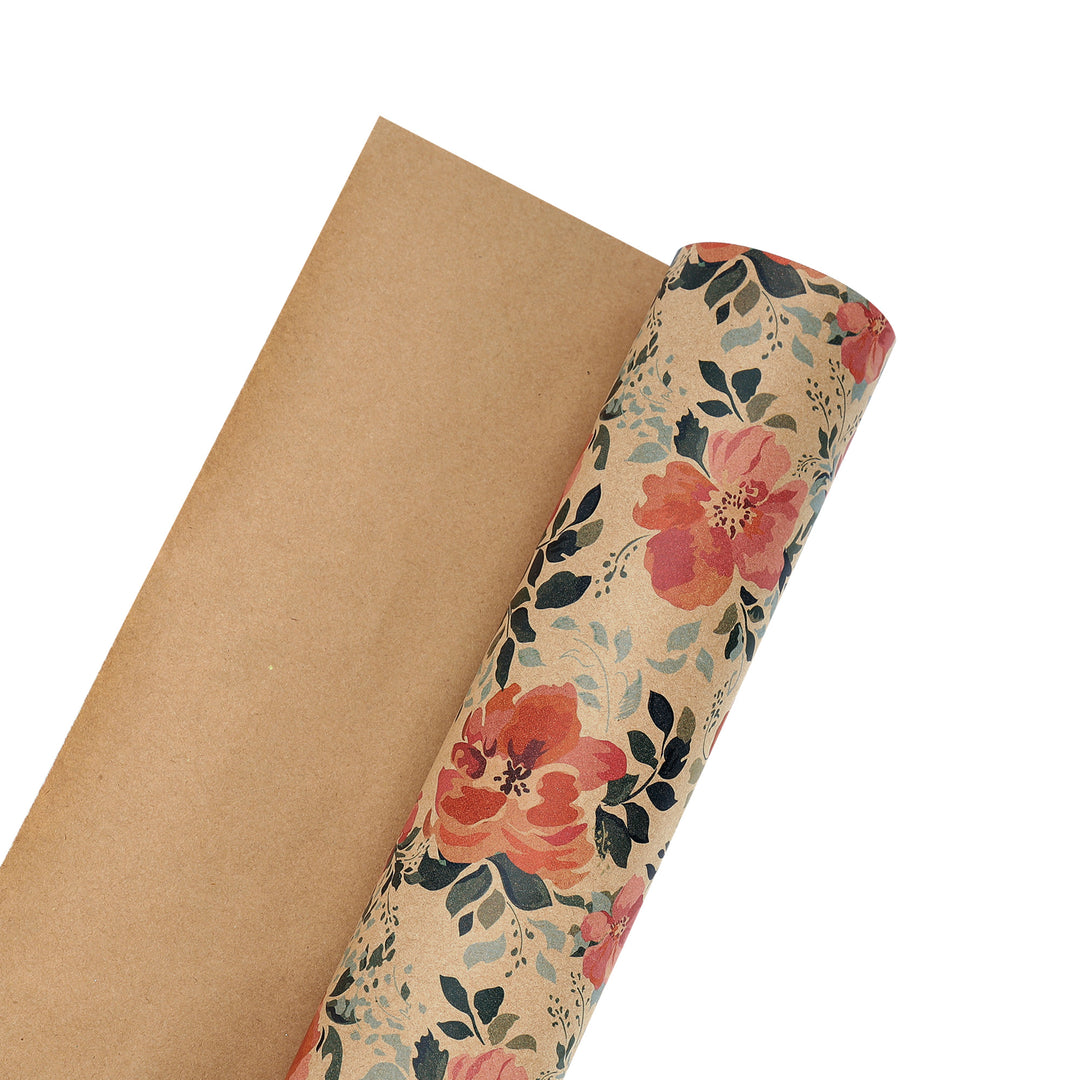 24" x 417' Wrapping Paper Half Ream | Kraft Pink Floral