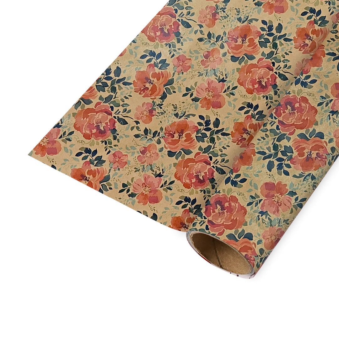 24" x 417' Wrapping Paper Half Ream | Kraft Pink Floral