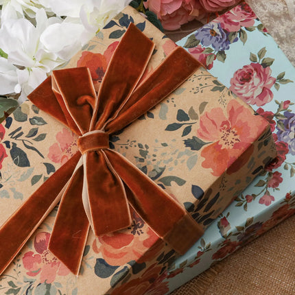 24" x 417' Wrapping Paper Half Ream | Kraft Pink Floral LaRibbons and Crafts