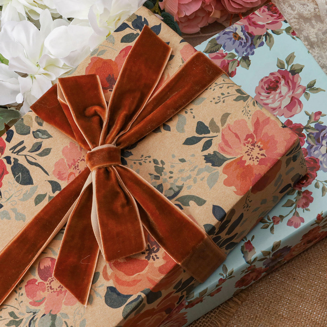 24" x 417' Wrapping Paper Half Ream | Kraft Pink Floral