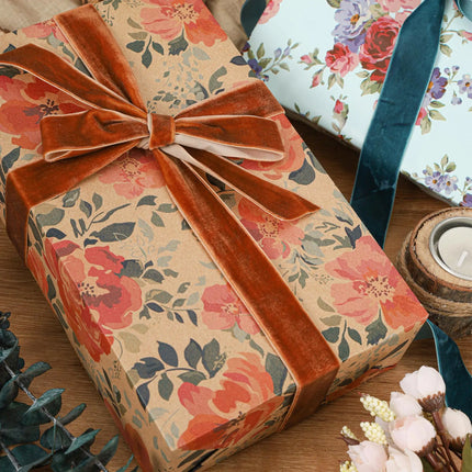 24" x 417' Wrapping Paper Half Ream | Kraft Pink Floral LaRibbons and Crafts