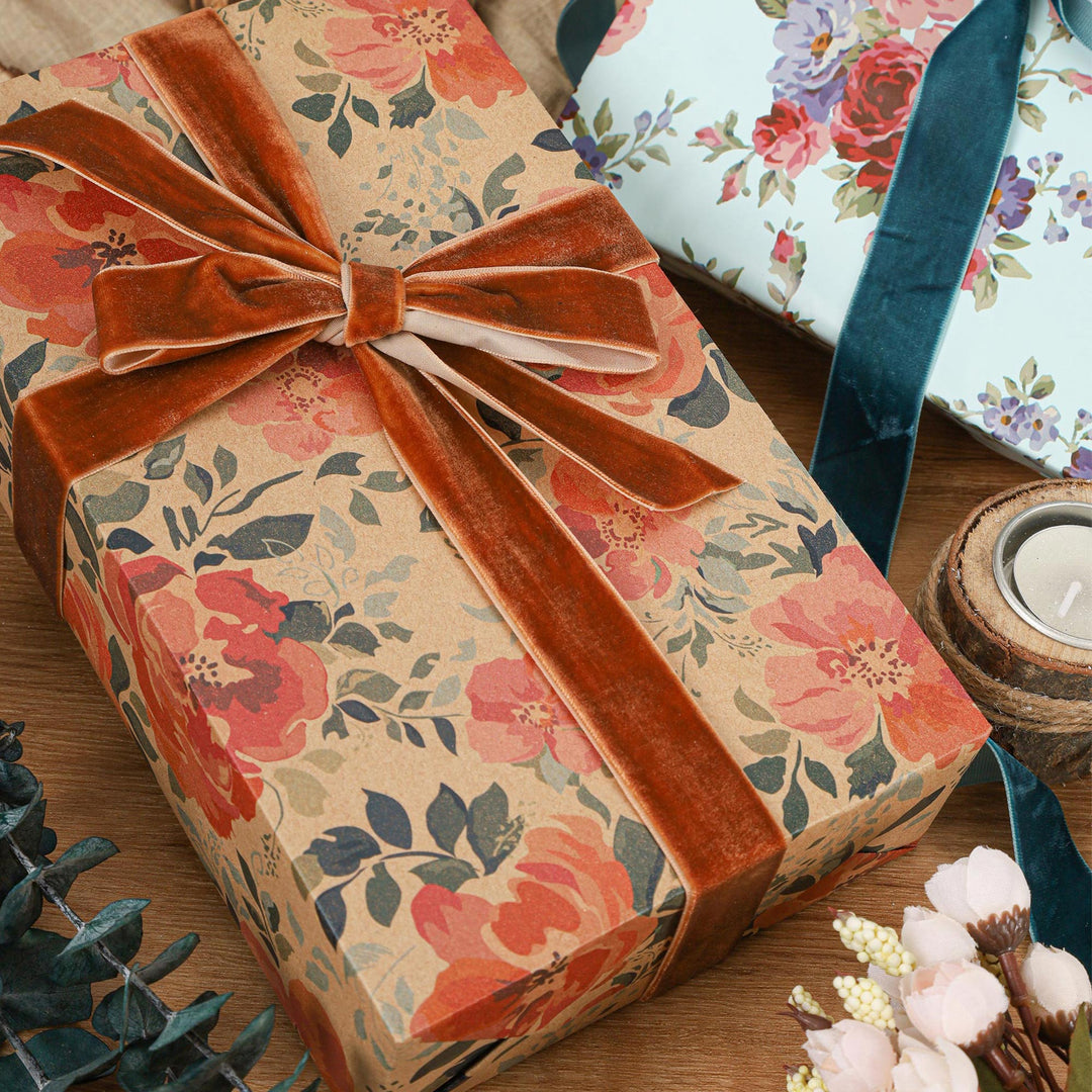 24" x 417' Wrapping Paper Half Ream | Kraft Pink Floral