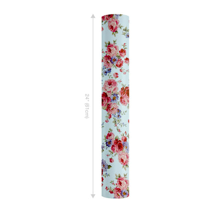 24" x 417' Wrapping Paper Half Ream | Blue Floral LaRibbons and Crafts