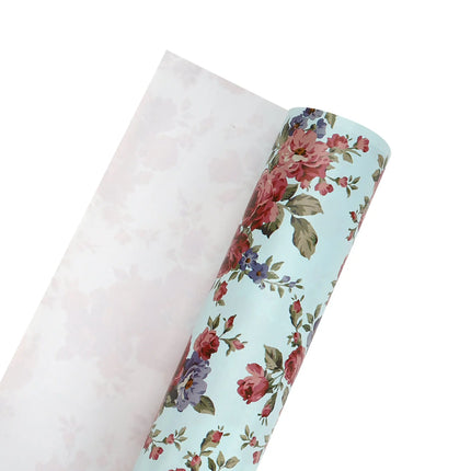 24" x 417' Wrapping Paper Half Ream | Blue Floral LaRibbons and Crafts