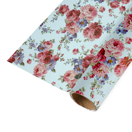 24" x 417' Wrapping Paper Half Ream | Blue Floral LaRibbons and Crafts