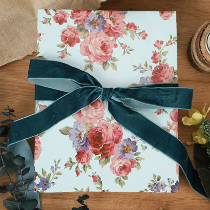 24" x 417' Wrapping Paper Half Ream | Blue Floral LaRibbons and Crafts
