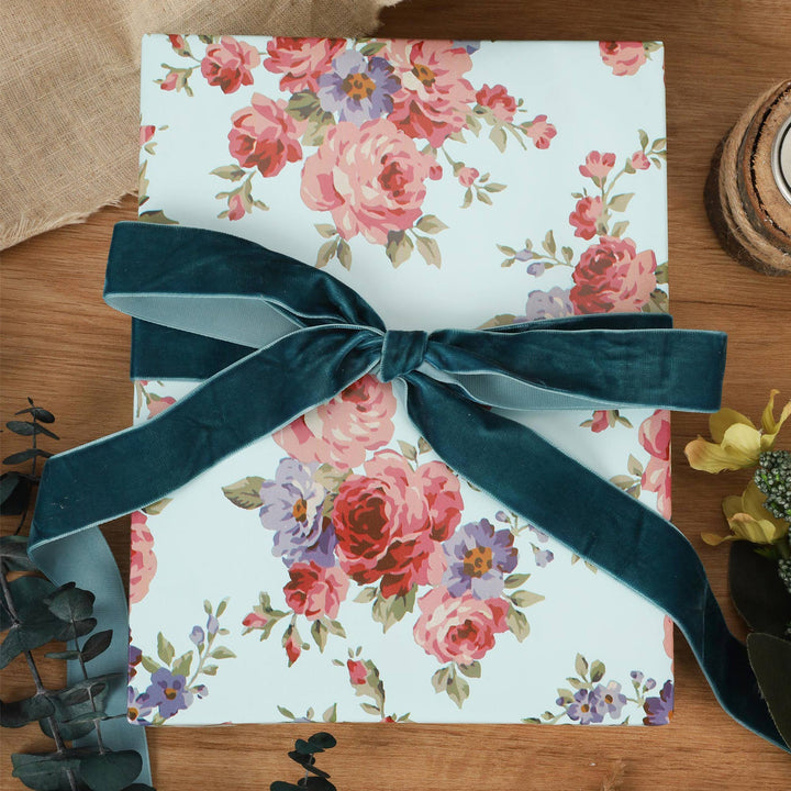 24" x 417' Wrapping Paper Half Ream | Blue Floral