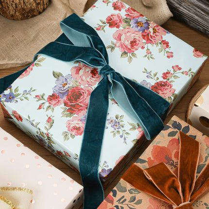 24" x 417' Wrapping Paper Half Ream | Blue Floral LaRibbons and Crafts
