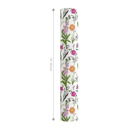 24" x 417' Reversible Wrapping Paper | Bright Blooms w/ Green Herringbone LaRibbons and Crafts