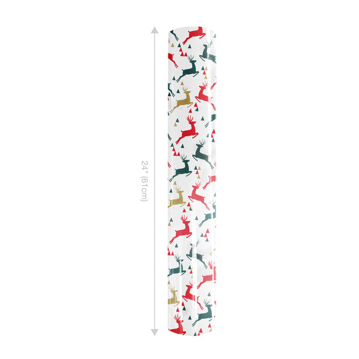 24" x 417' Reversible Holiday Wrapping Paper Half Ream | Prancing Deer/Plaid