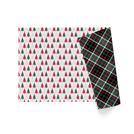 24" x 417' Reversible Holiday Wrapping Paper Half Ream | "Symmetrical Tree/Holiday Plaid" LaRibbons and Crafts