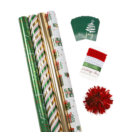 LaRibbons 30" x 10' Christmas Holiday Gift Wrap Deluxe Kit | Stripe Green LaRibbons and Crafts