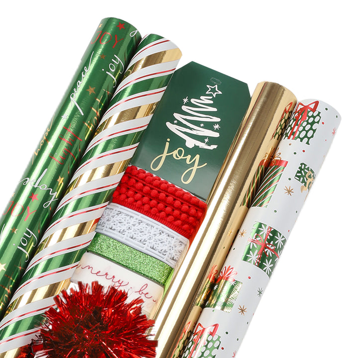 LaRibbons 30" x 10' Christmas Holiday Gift Wrap Deluxe Kit | Stripe Green