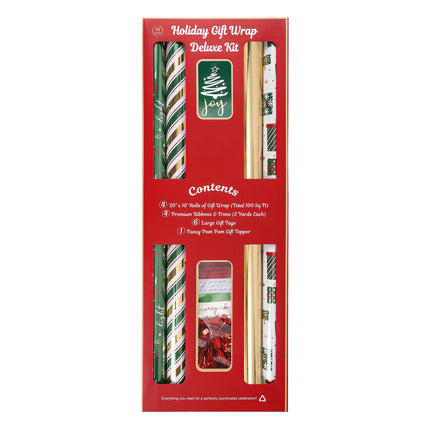 LaRibbons 30" x 10' Christmas Holiday Gift Wrap Deluxe Kit | Stripe Green LaRibbons and Crafts