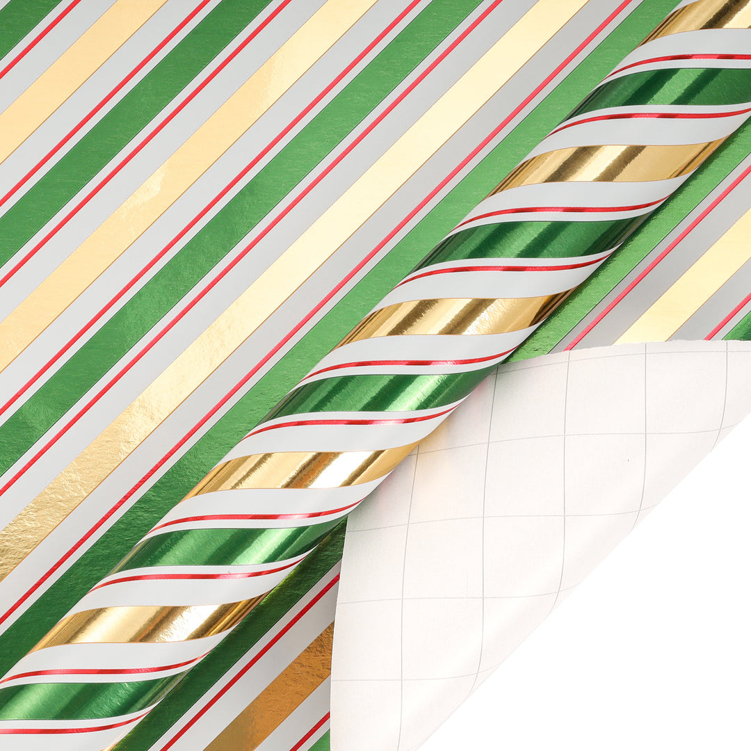 LaRibbons 30" x 10' Christmas Holiday Gift Wrap Deluxe Kit | Stripe Green