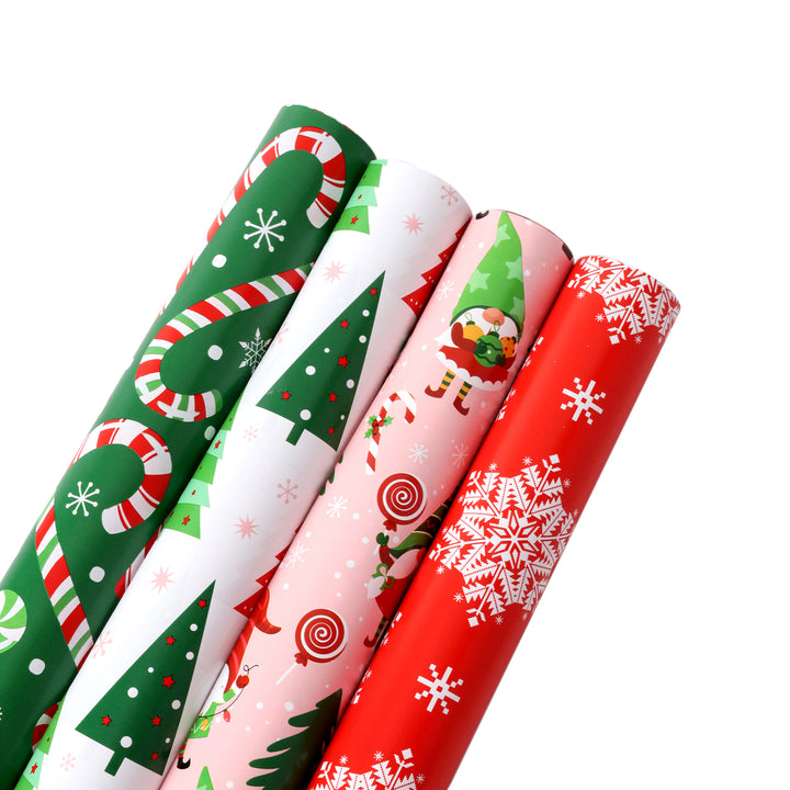 LaRibbons 30" x 10' Christmas Wrapping Paper Bundle (4-pack) | Gnome Pink