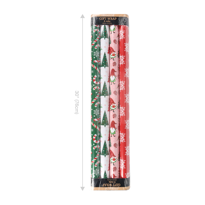 LaRibbons 30" x 10' Christmas Wrapping Paper Bundle (4-pack) | Gnome Pink