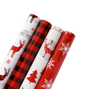 30" x 10' Wrapping Paper Bundle (4-pack) | Buffalo Plaid/Red/White Tree