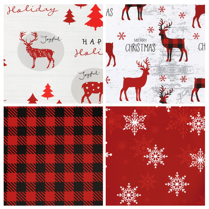 30" x 10' Wrapping Paper Bundle (4-pack) | Buffalo Plaid/Red/White Tree