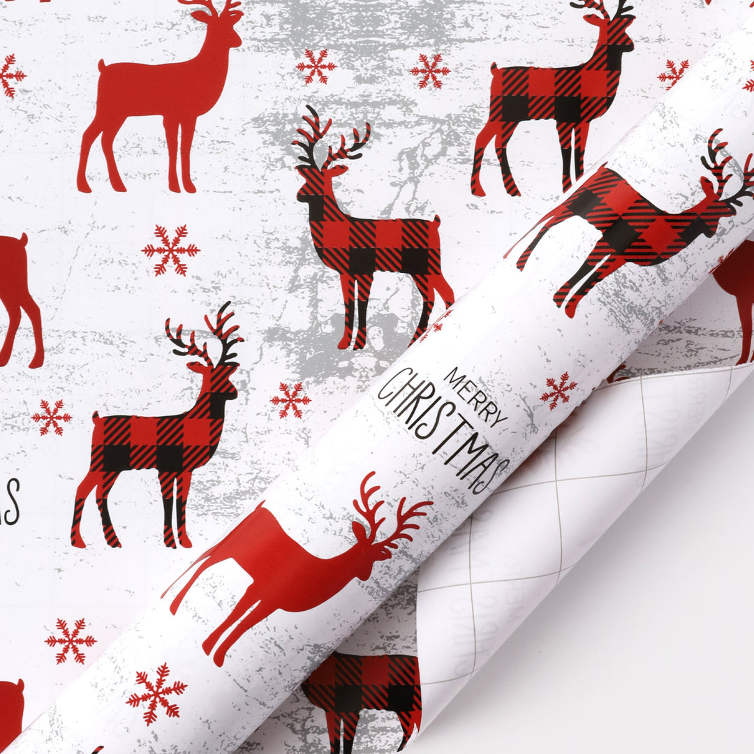 30" x 10' Wrapping Paper Bundle (4-pack) | Buffalo Plaid/Red/White Tree