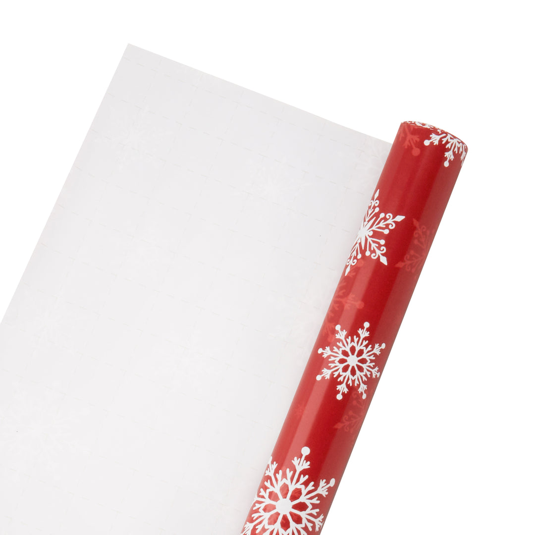 30" x 10' Holiday Wrapping Paper | Red Snowflakes - 20% OFF & BUY ONE GET ONE FREE