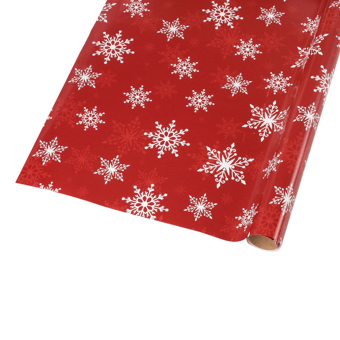 30" x 10' Holiday Wrapping Paper | Red Snowflakes - 20% OFF & BUY ONE GET ONE FREE