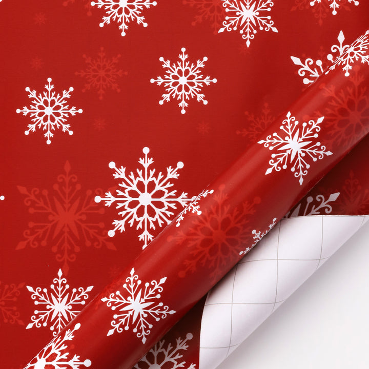 30" x 10' Holiday Wrapping Paper | Red Snowflakes - 20% OFF & BUY ONE GET ONE FREE