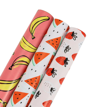 30" x 10' Wrapping Paper Bundle  (3-pack) | Strawberry/Watermelon/ Banana LaRibbons and Crafts