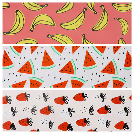 30" x 10' Wrapping Paper Bundle  (3-pack) | Strawberry/Watermelon/ Banana LaRibbons and Crafts