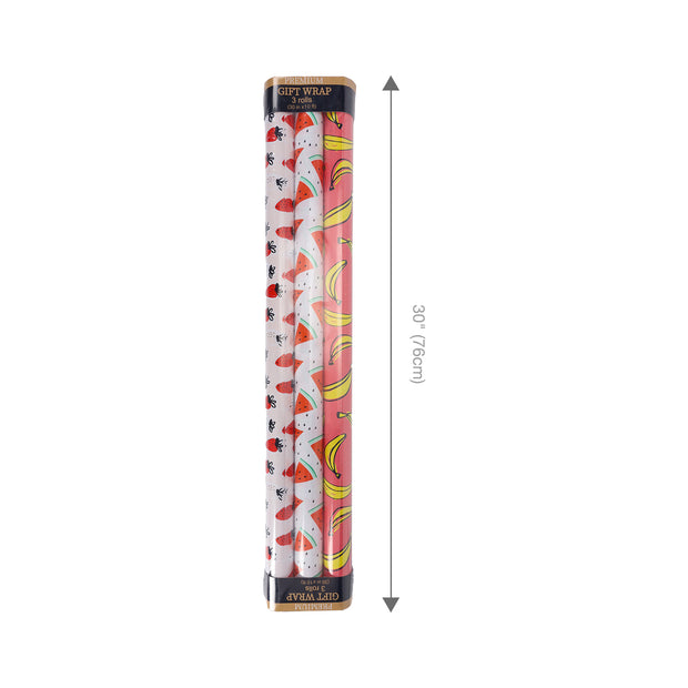 30" x 10' Wrapping Paper Bundle  (3-pack) | Strawberry/Watermelon/ Banana