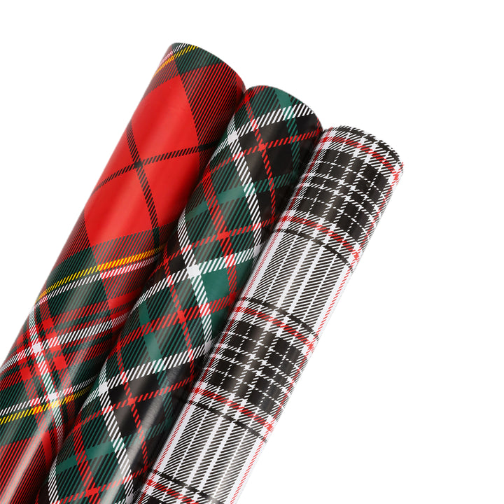 30" x 10' Holiday Wrapping Paper Bundle (3-pack) | Plaid Red/Black