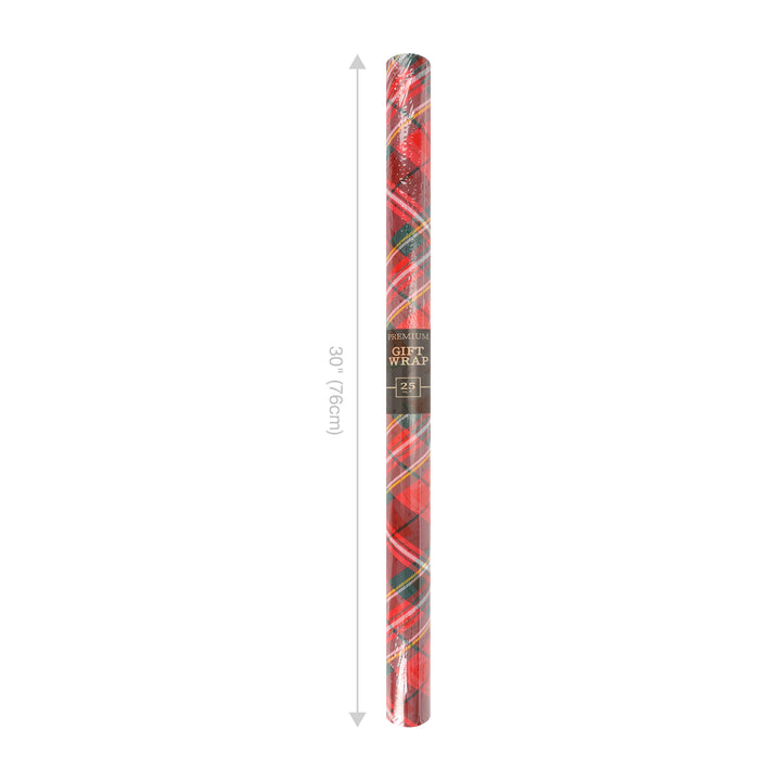 30" x 10' Holiday Wrapping Paper | Red Tartan Plaid