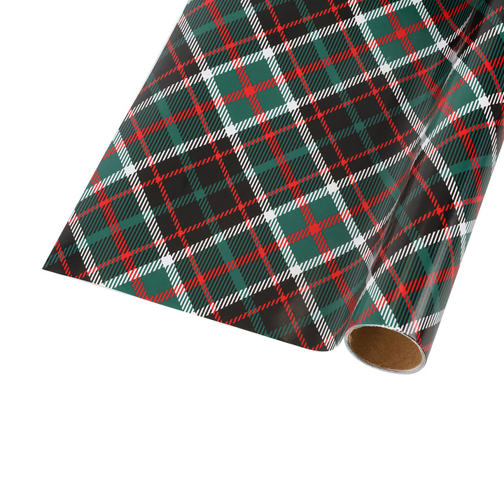 30" x 10' Holiday Wrapping Paper | Green Bias Plaid