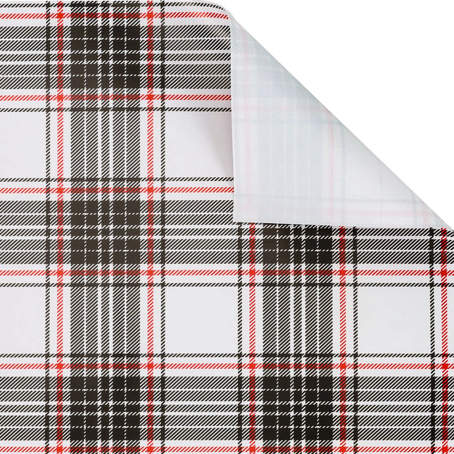 Festive black and white plaid wrapping paper roll, 30" x 10' for holiday gifting