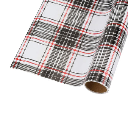 30" x 10' White Black Red Plaid Wrapping Paper, stylish Christmas gift wrap